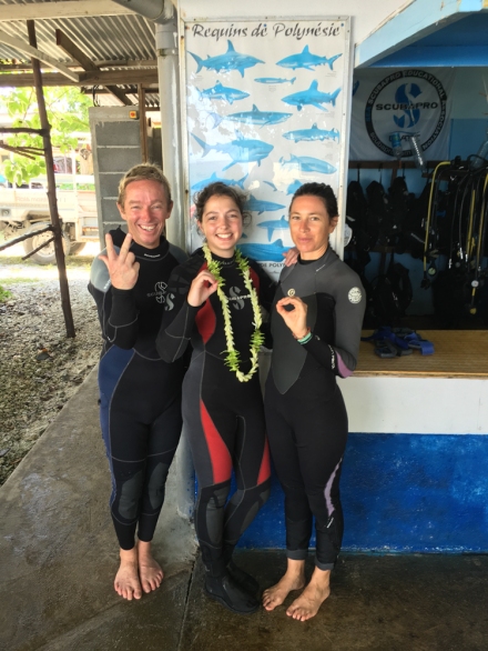 Celebrating my 300th dive with Yves, Livia and the sharks of Polynesia